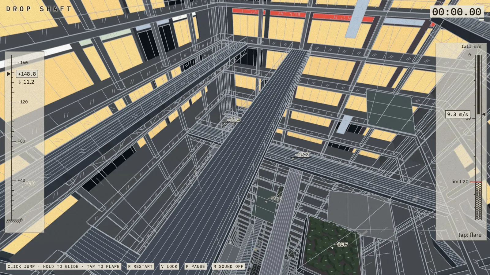 Dropping through the Atrium at night in the muted look, its floors in amber