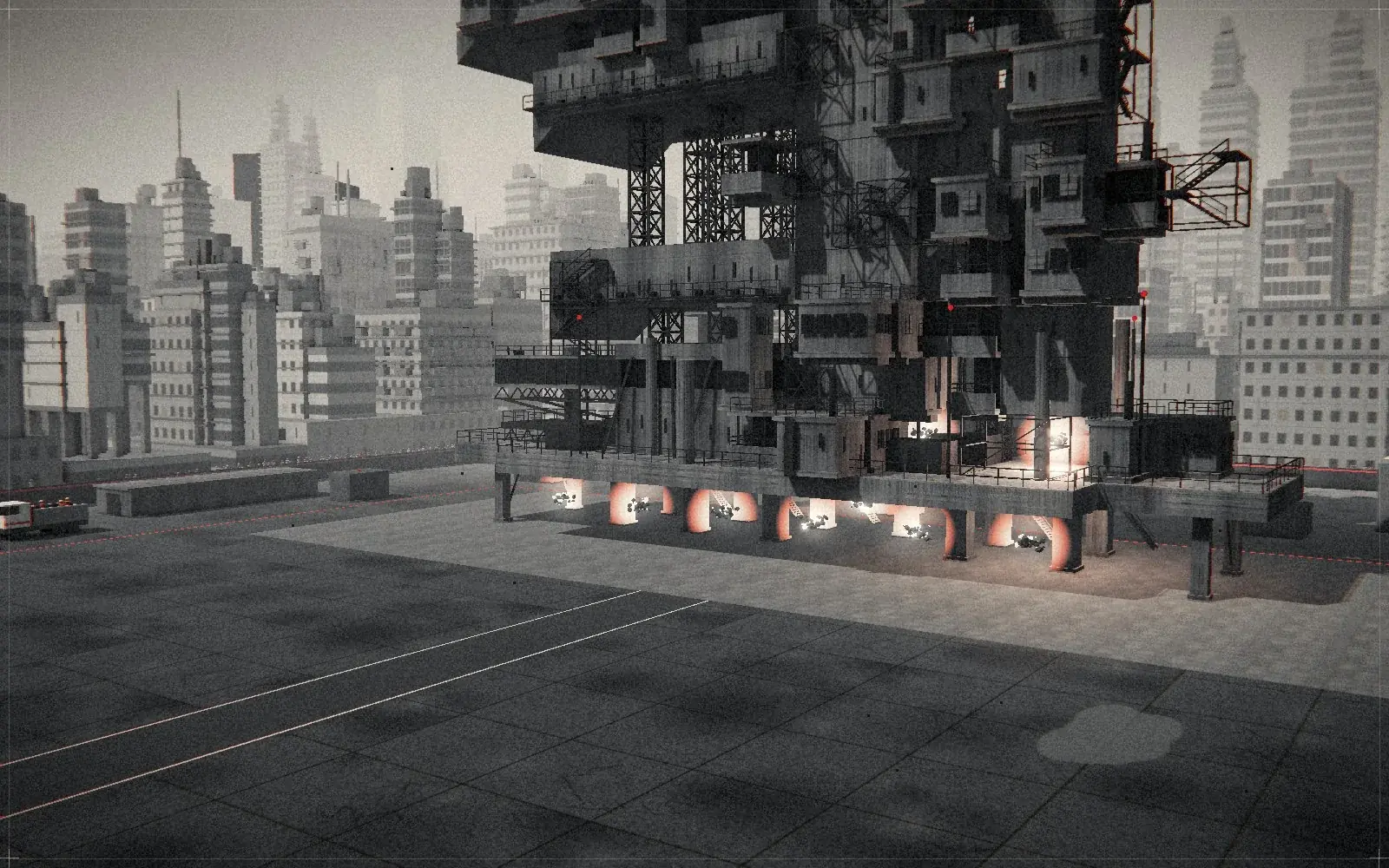 The moment of detonation: the charges flash across the podium