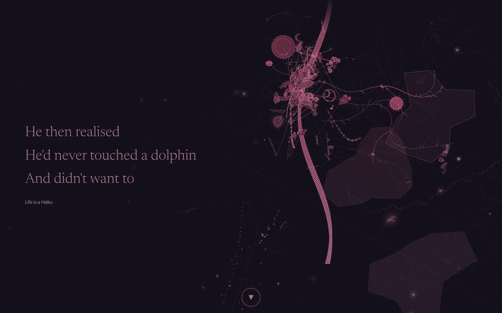 He then realised / He'd never touched a dolphin / And didn't want to, with a drawing in pink
